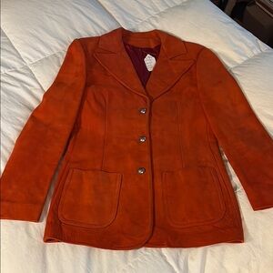 Vintage Suede Orange Collared Women's Jacket. EUC